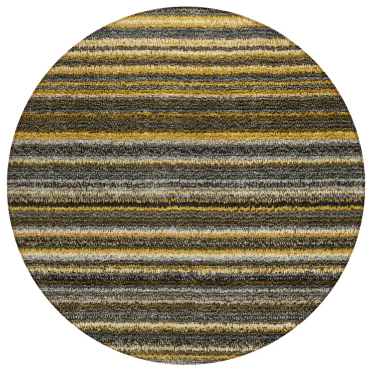 8' Gold Beige And Wheat Round Striped Washable Indoor Outdoor Area Rug