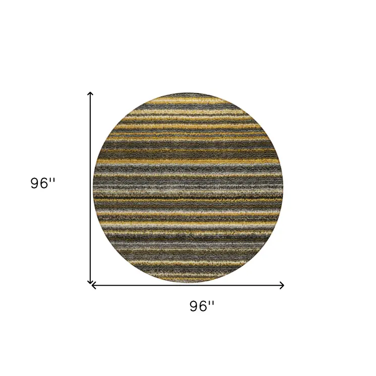 8' Gold Beige And Wheat Round Striped Washable Indoor Outdoor Area Rug