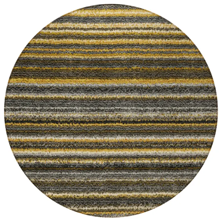 8' Gold Beige And Wheat Round Striped Washable Indoor Outdoor Area Rug