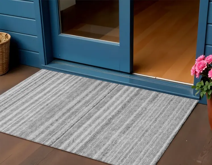 3' X 5' Gray Silver And Charcoal Striped Washable Indoor Outdoor Area Rug