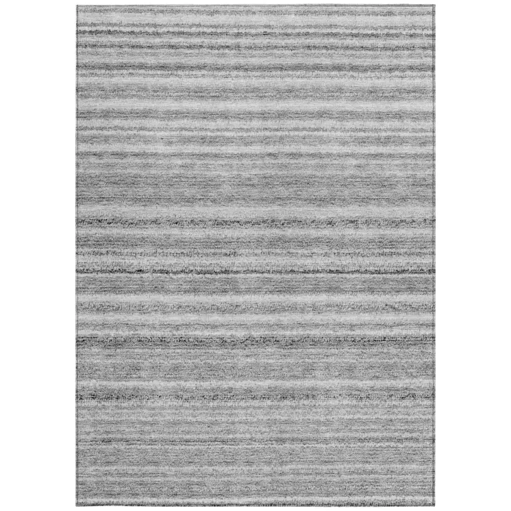 5' X 8' Gray Silver And Charcoal Striped Washable Indoor Outdoor Area Rug
