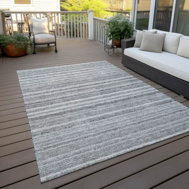 5' X 8' Gray Silver And Charcoal Striped Washable Indoor Outdoor Area Rug