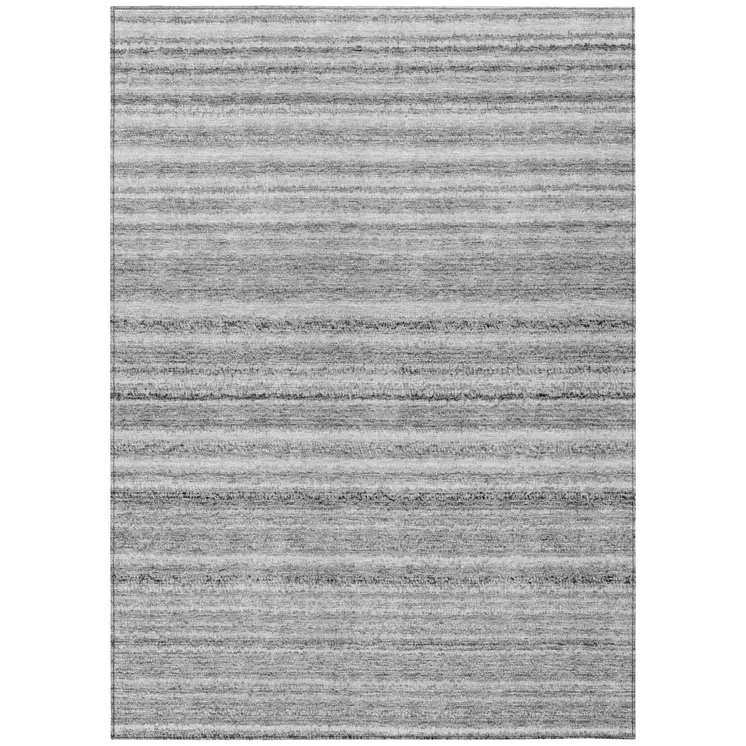5' X 8' Gray Silver And Charcoal Striped Washable Indoor Outdoor Area Rug