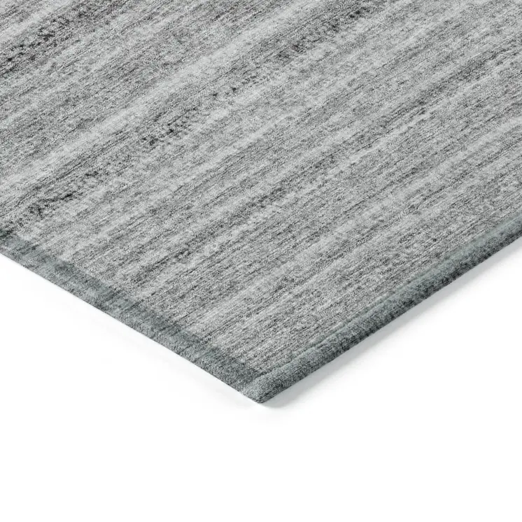 5' X 8' Gray Silver And Charcoal Striped Washable Indoor Outdoor Area Rug