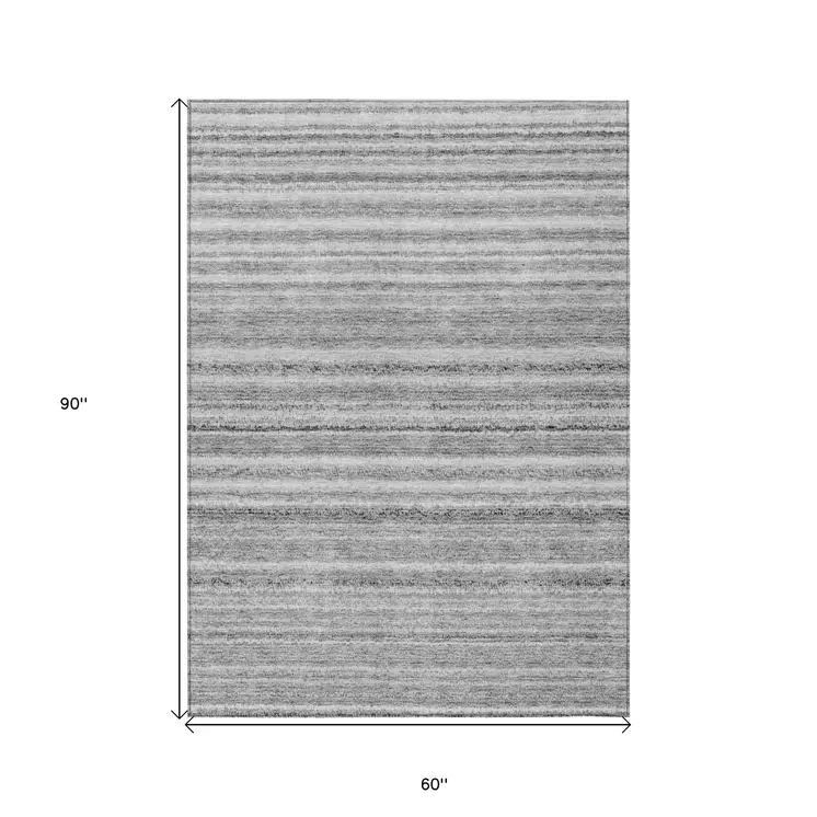 5' X 8' Gray Silver And Charcoal Striped Washable Indoor Outdoor Area Rug