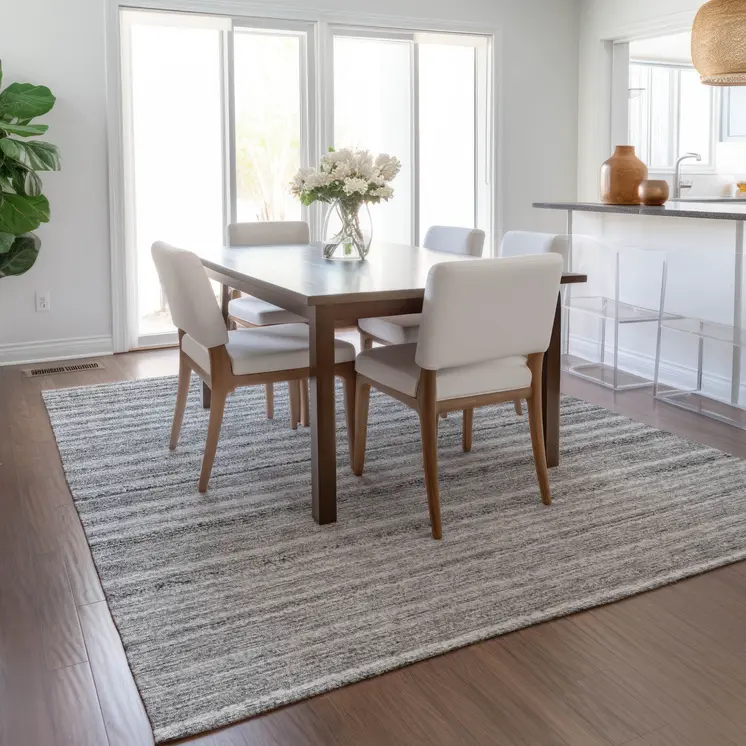 5' X 8' Gray Silver And Charcoal Striped Washable Indoor Outdoor Area Rug