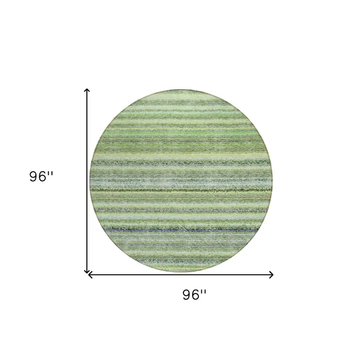 8' Artichoke Green And Olive Green Round Striped Washable Indoor Outdoor Area Rug