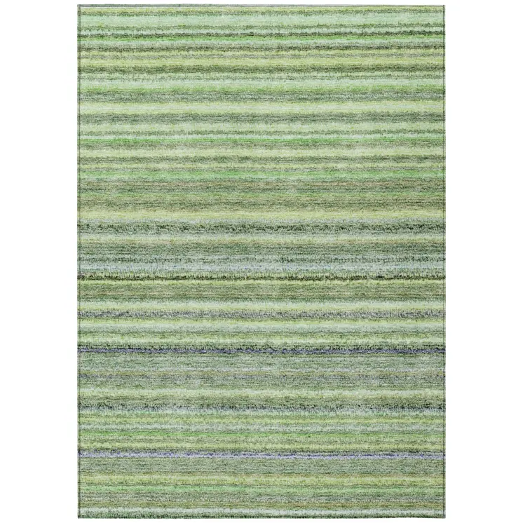 8' X 10' Artichoke Green And Olive Green Striped Washable Indoor Outdoor Area Rug