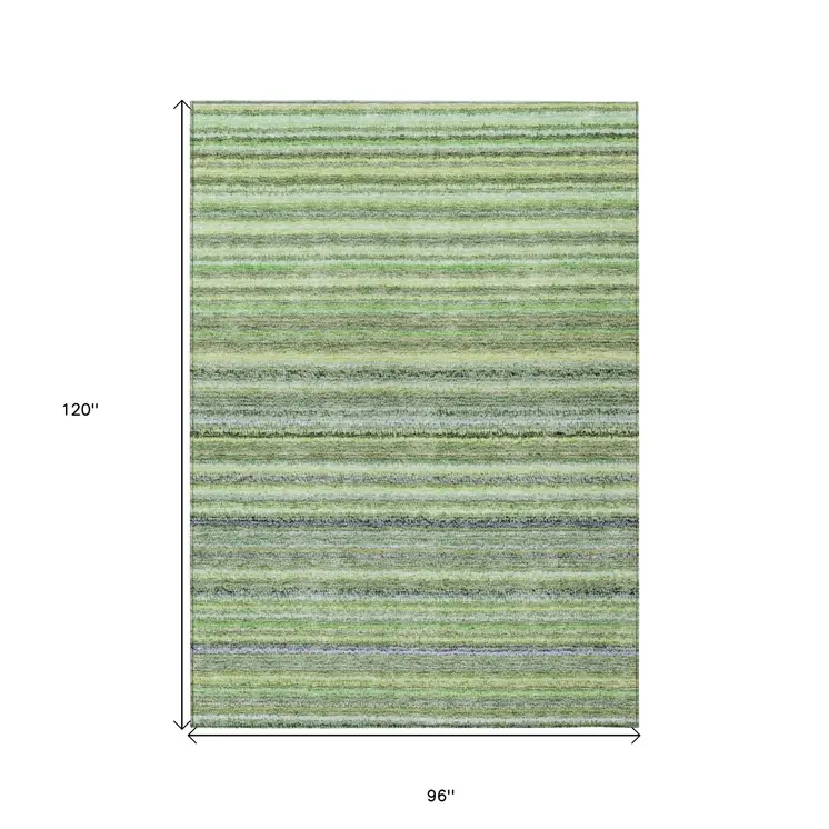 8' X 10' Artichoke Green And Olive Green Striped Washable Indoor Outdoor Area Rug