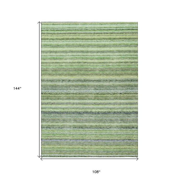 9' X 12' Artichoke Green And Olive Green Striped Washable Indoor Outdoor Area Rug