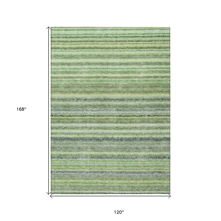 10' X 14' Artichoke Green And Olive Green Striped Washable Indoor Outdoor Area Rug