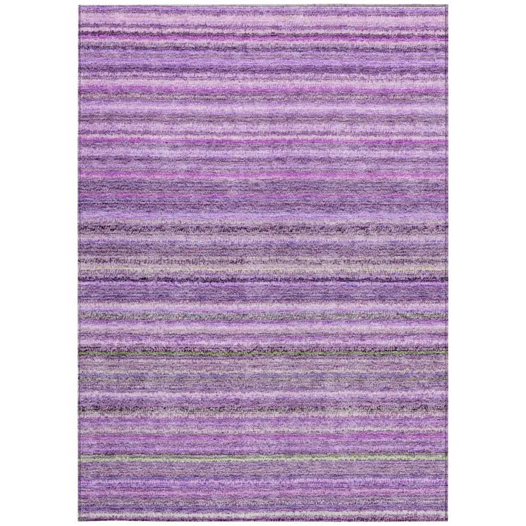 3' X 5' Purple Eggplant And Lilac Striped Washable Indoor Outdoor Area Rug