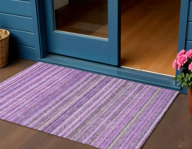 3' X 5' Purple Eggplant And Lilac Striped Washable Indoor Outdoor Area Rug