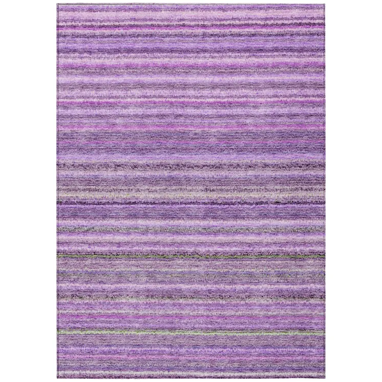 3' X 5' Purple Eggplant And Lilac Striped Washable Indoor Outdoor Area Rug