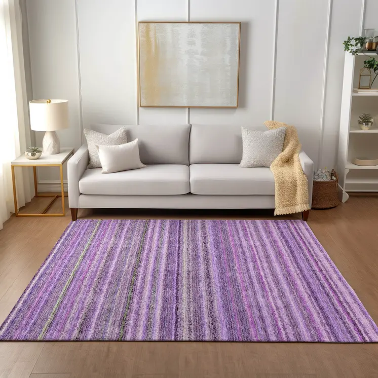 3' X 5' Purple Eggplant And Lilac Striped Washable Indoor Outdoor Area Rug