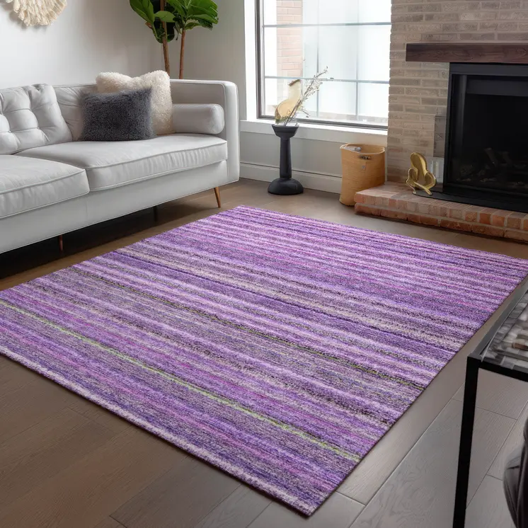 3' X 5' Purple Eggplant And Lilac Striped Washable Indoor Outdoor Area Rug