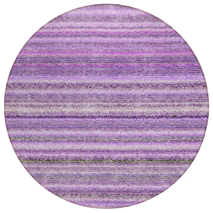 8' Purple Eggplant And Lilac Round Striped Washable Indoor Outdoor Area Rug