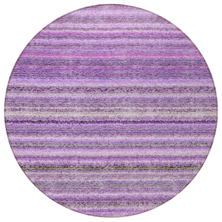 8' Purple Eggplant And Lilac Round Striped Washable Indoor Outdoor Area Rug