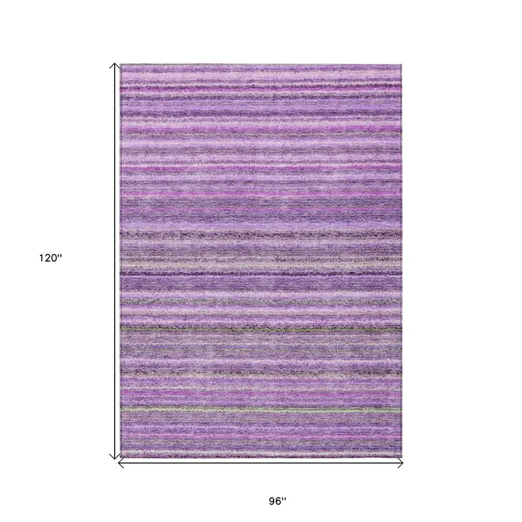 8' X 10' Purple Eggplant And Lilac Striped Washable Indoor Outdoor Area Rug