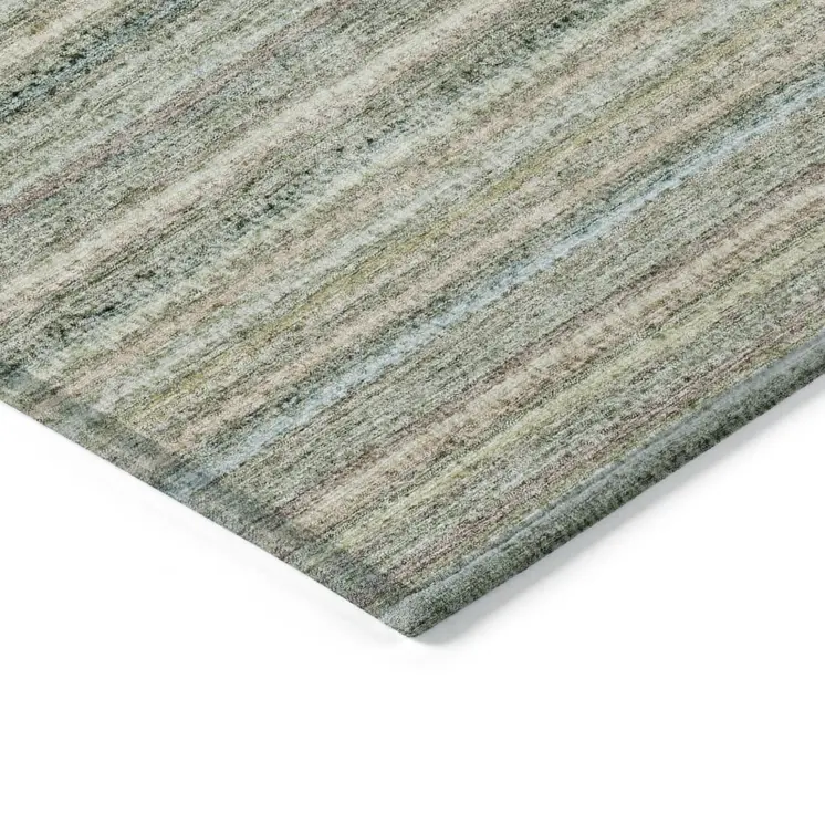 3' X 5' Sage Mint Green And Beige Striped Washable Indoor Outdoor Area Rug