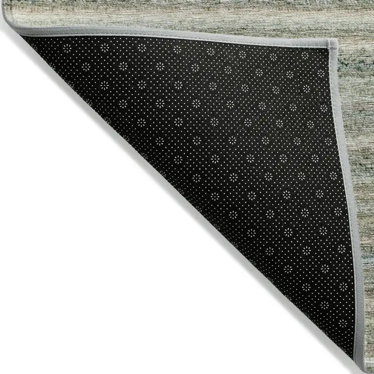5' X 8' Sage Mint Green And Beige Striped Washable Indoor Outdoor Area Rug