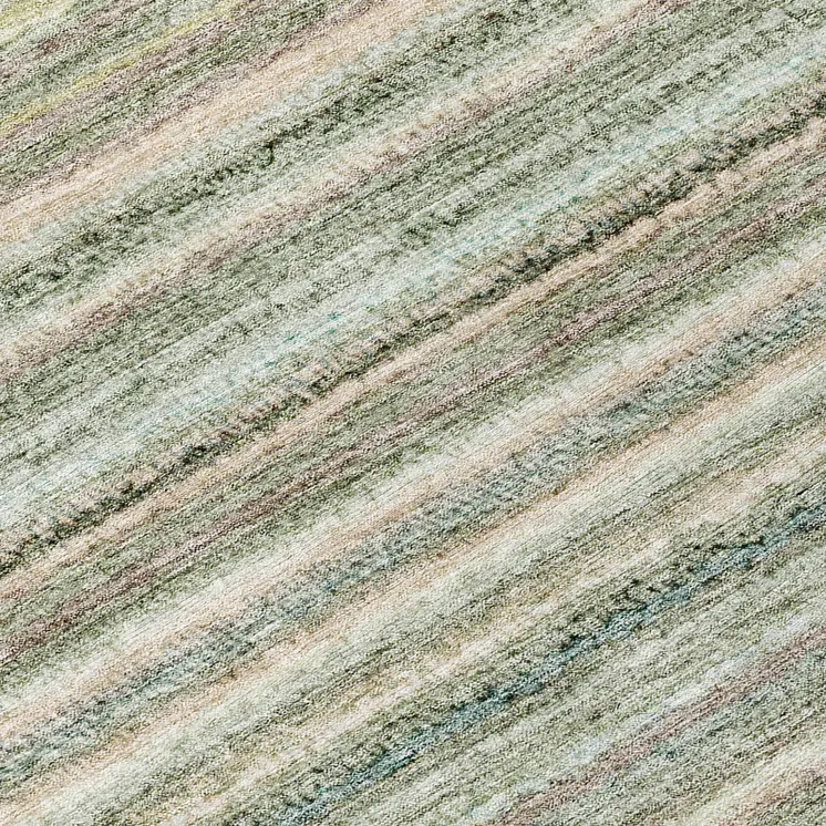 8' Sage Mint Green And Beige Round Striped Washable Indoor Outdoor Area Rug