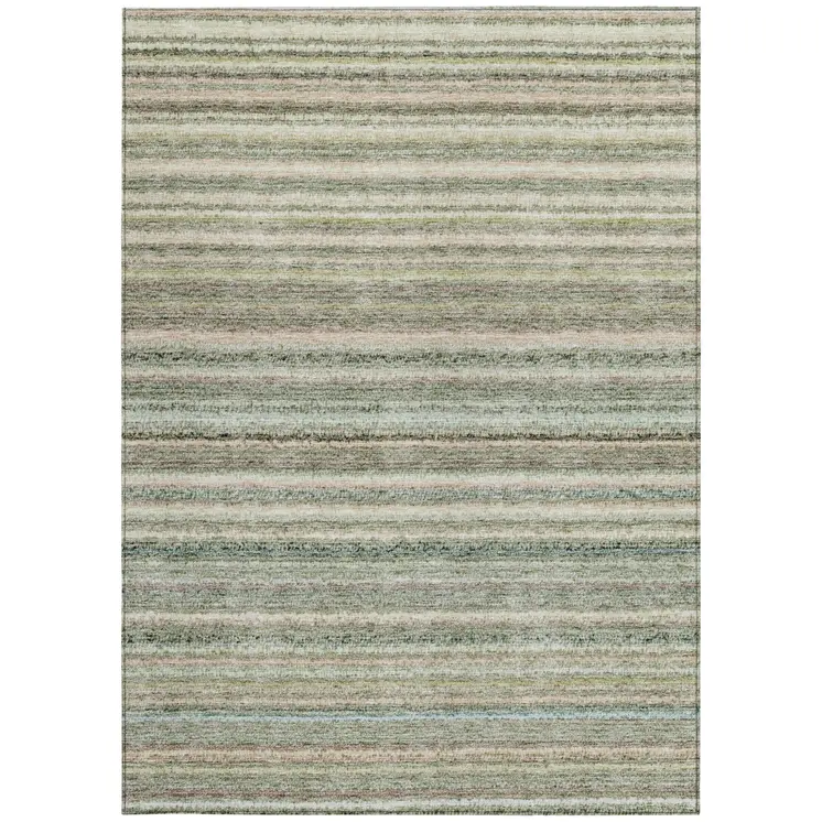 8' X 10' Sage Mint Green And Beige Striped Washable Indoor Outdoor Area Rug