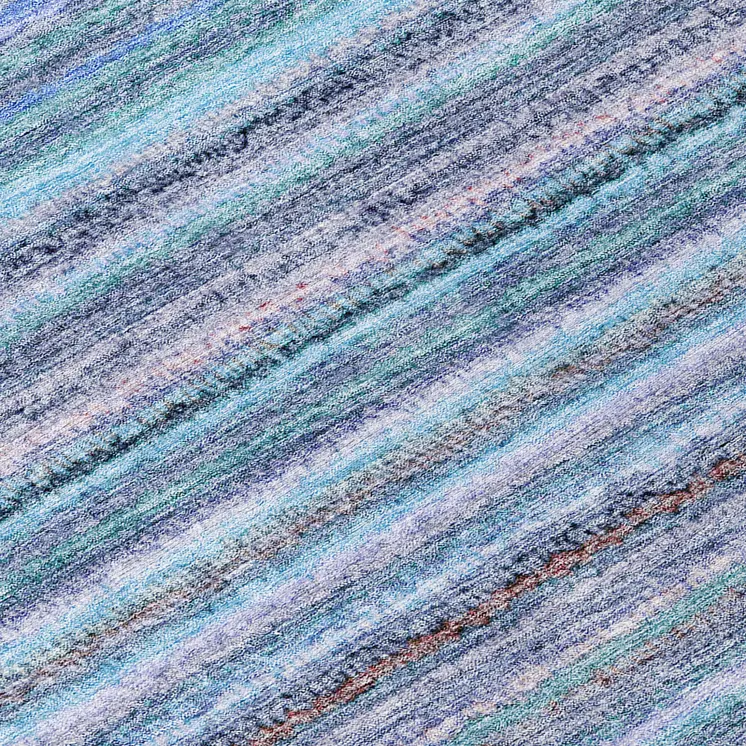 8' Sky Blue And Navy Blue Round Striped Washable Indoor Outdoor Area Rug