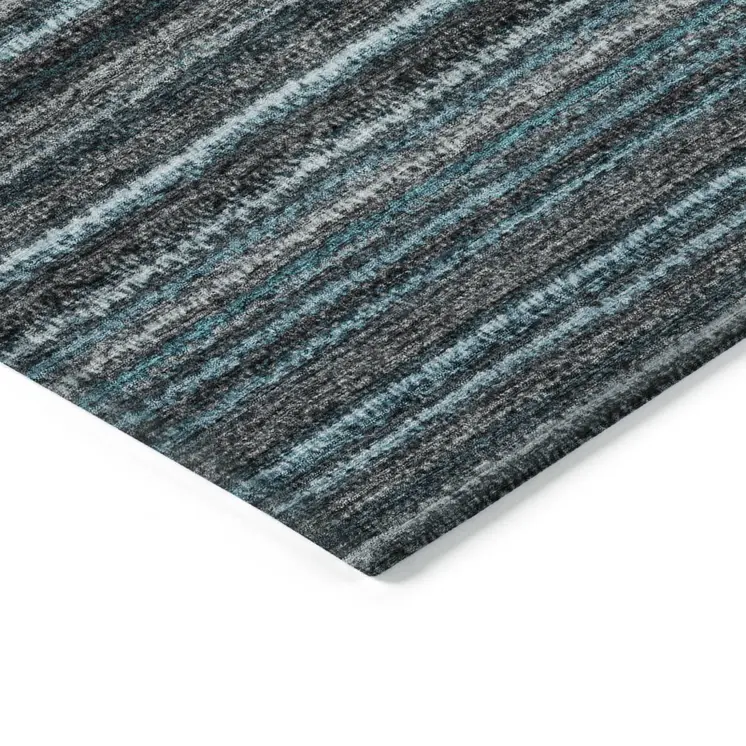 5' X 8' Teal Blue Sky Blue And Gray Striped Washable Indoor Outdoor Area Rug