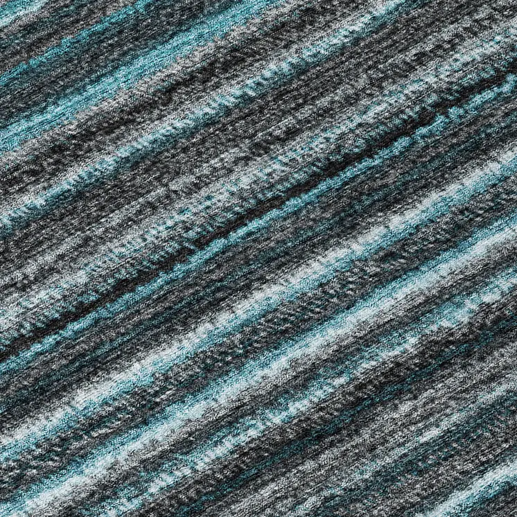 8' Teal Blue Sky Blue And Gray Round Striped Washable Indoor Outdoor Area Rug