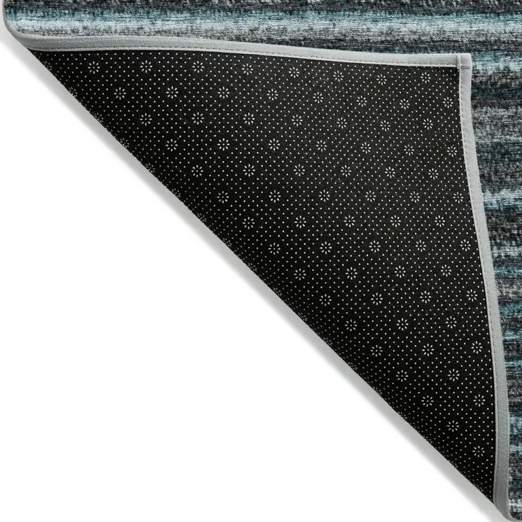 10' X 14' Teal Blue Sky Blue And Gray Striped Washable Indoor Outdoor Area Rug