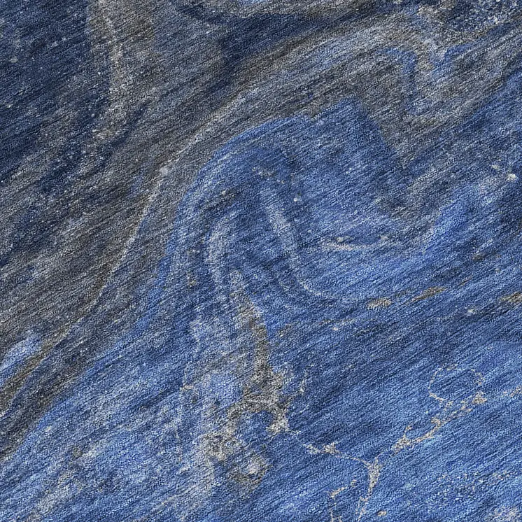 8' Denim Blue And Sky Blue Round Abstract Washable Indoor Outdoor Area Rug