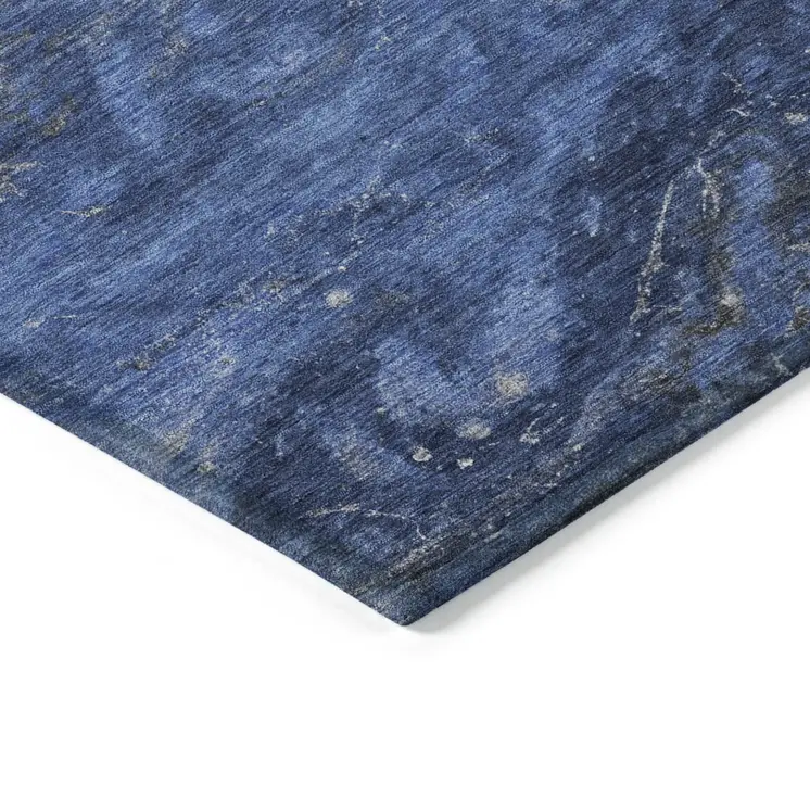 8' X 10' Denim Blue And Sky Blue Abstract Washable Indoor Outdoor Area Rug