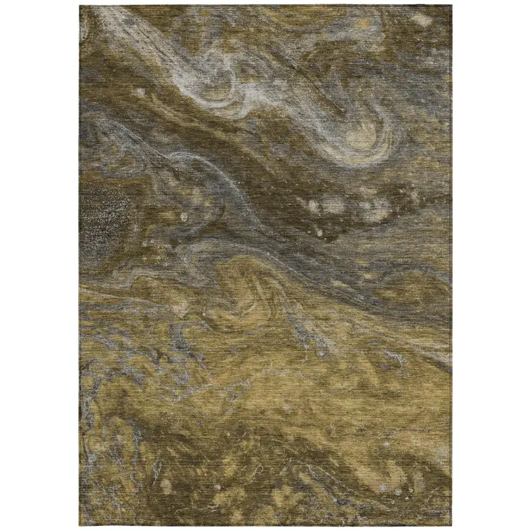 3' X 5' Brown Taupe And Chocolate Abstract Washable Indoor Outdoor Area Rug