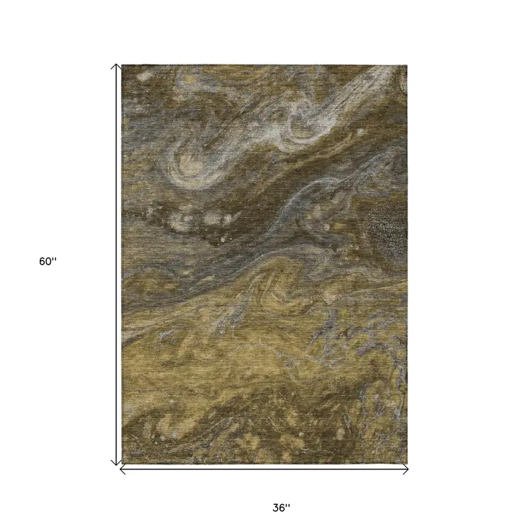 3' X 5' Brown Taupe And Chocolate Abstract Washable Indoor Outdoor Area Rug