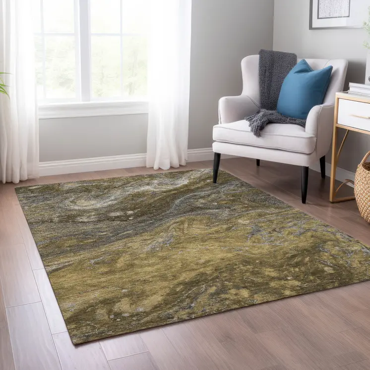 3' X 5' Brown Taupe And Chocolate Abstract Washable Indoor Outdoor Area Rug