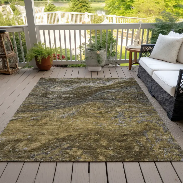 5' X 8' Brown Taupe And Chocolate Abstract Washable Indoor Outdoor Area Rug
