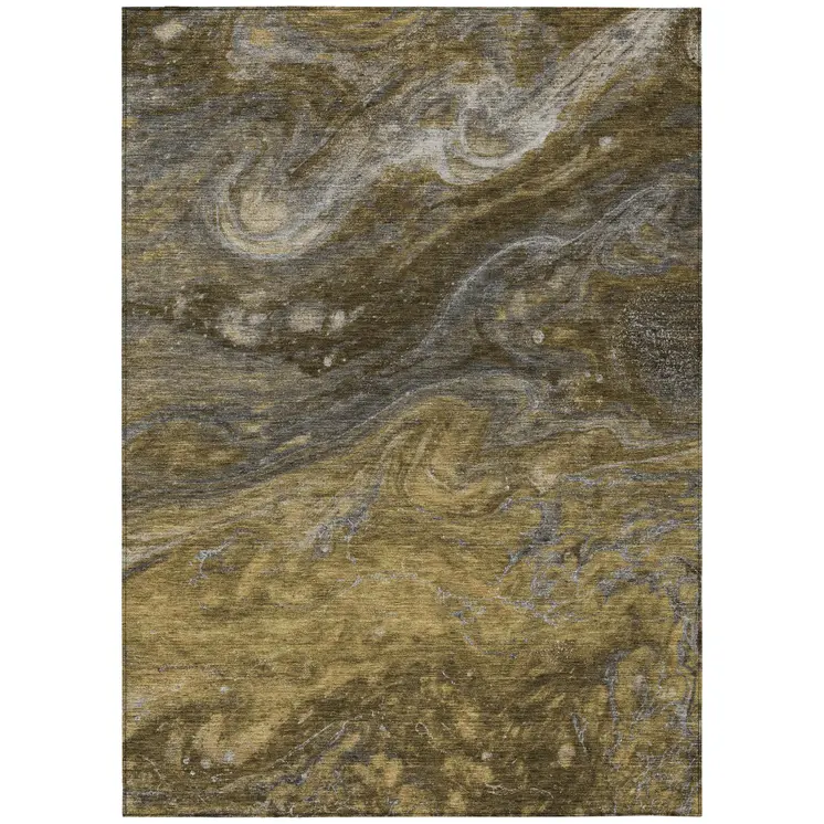5' X 8' Brown Taupe And Chocolate Abstract Washable Indoor Outdoor Area Rug