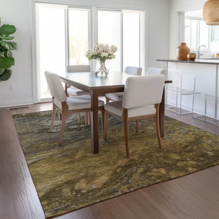 5' X 8' Brown Taupe And Chocolate Abstract Washable Indoor Outdoor Area Rug
