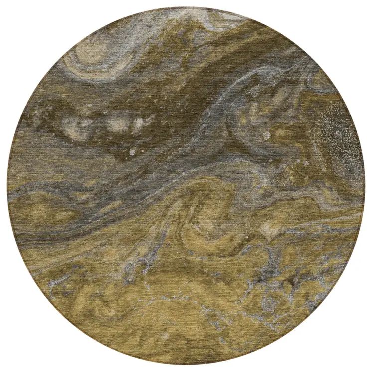 8' Brown Taupe And Chocolate Round Abstract Washable Indoor Outdoor Area Rug