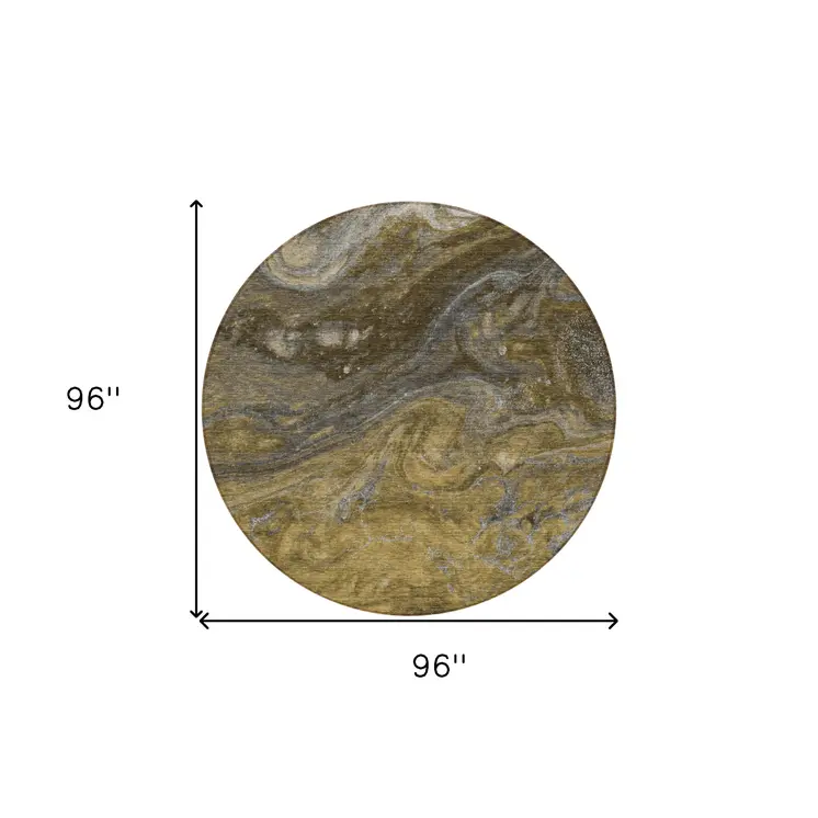 8' Brown Taupe And Chocolate Round Abstract Washable Indoor Outdoor Area Rug