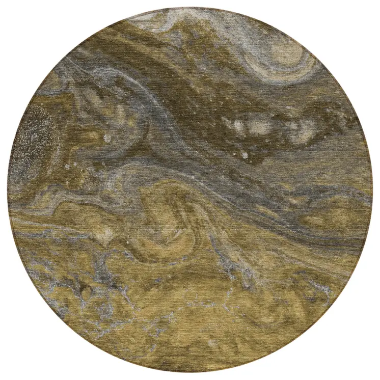 8' Brown Taupe And Chocolate Round Abstract Washable Indoor Outdoor Area Rug