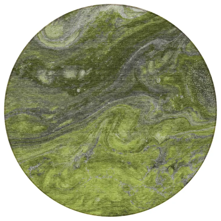 8' Olive Green And Lime Green Round Abstract Washable Indoor Outdoor Area Rug