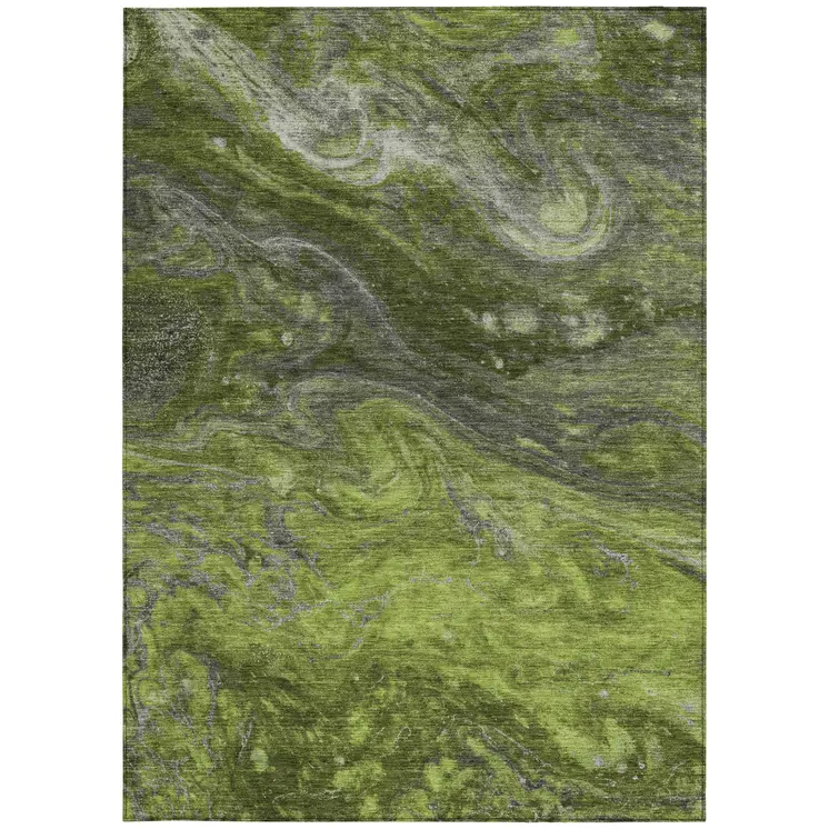 8' X 10' Olive Green And Lime Green Abstract Washable Indoor Outdoor Area Rug