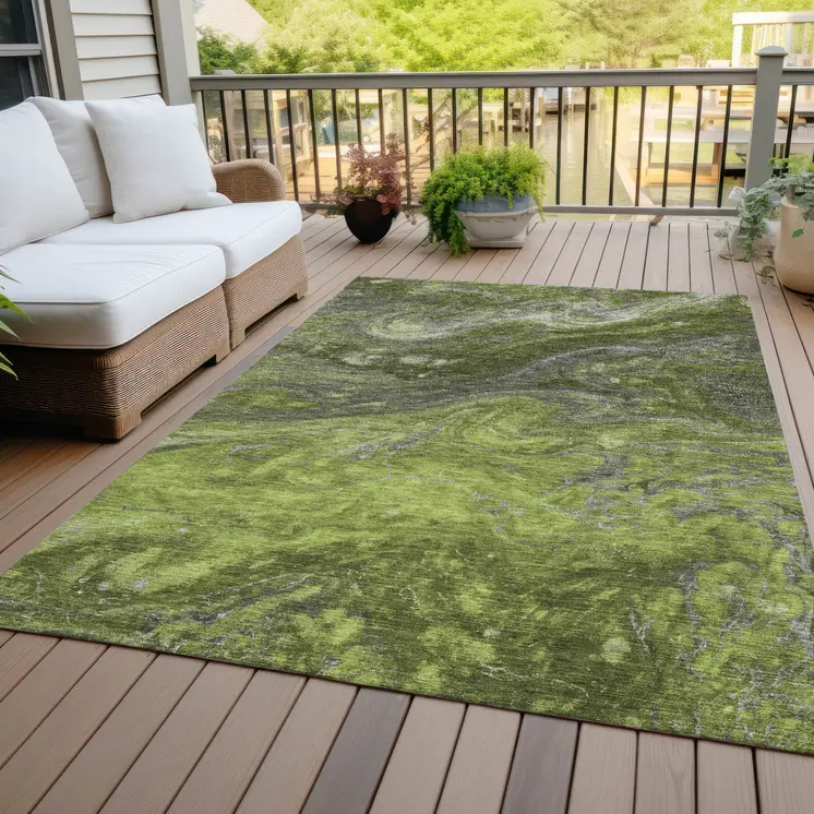 8' X 10' Olive Green And Lime Green Abstract Washable Indoor Outdoor Area Rug