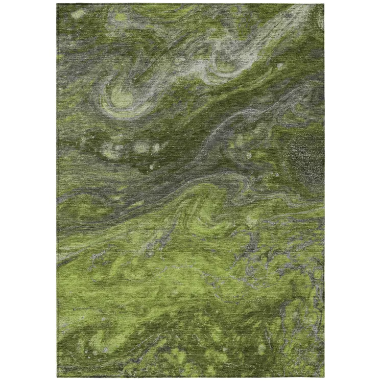 8' X 10' Olive Green And Lime Green Abstract Washable Indoor Outdoor Area Rug