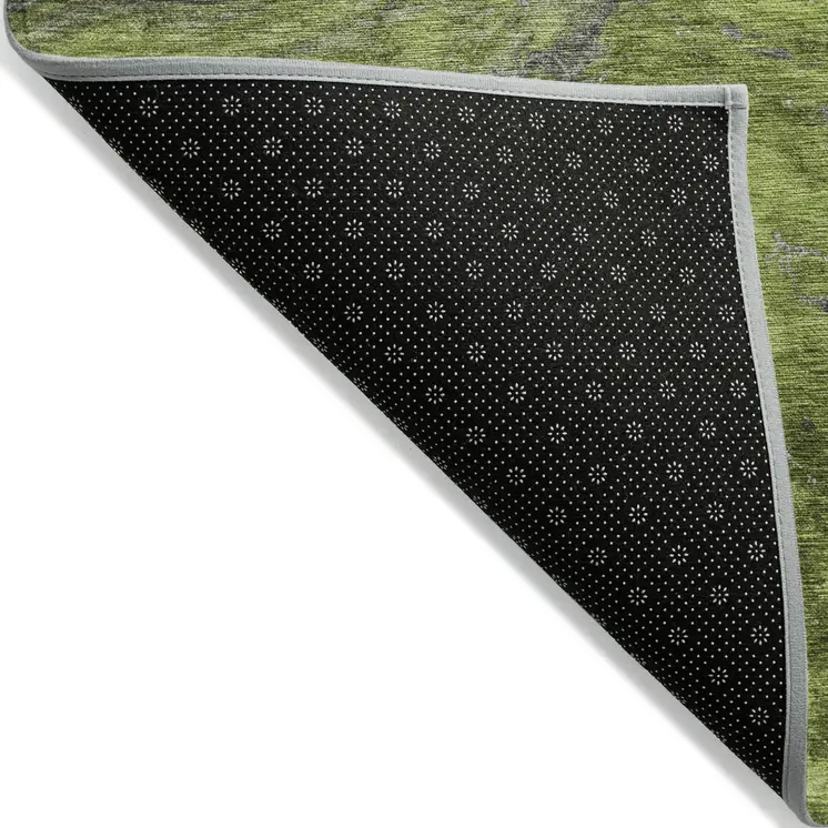 8' X 10' Olive Green And Lime Green Abstract Washable Indoor Outdoor Area Rug