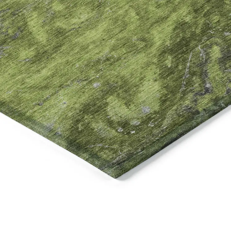 8' X 10' Olive Green And Lime Green Abstract Washable Indoor Outdoor Area Rug
