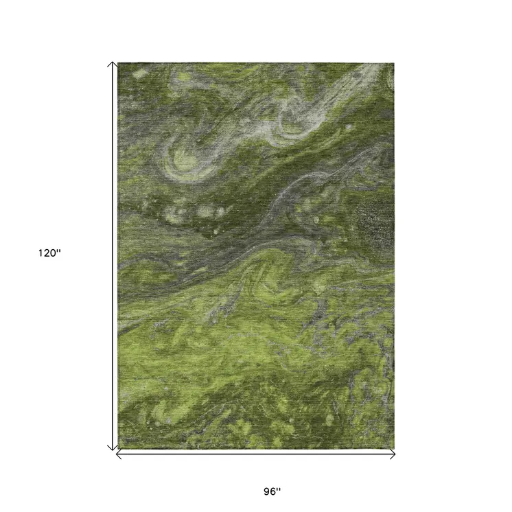 8' X 10' Olive Green And Lime Green Abstract Washable Indoor Outdoor Area Rug
