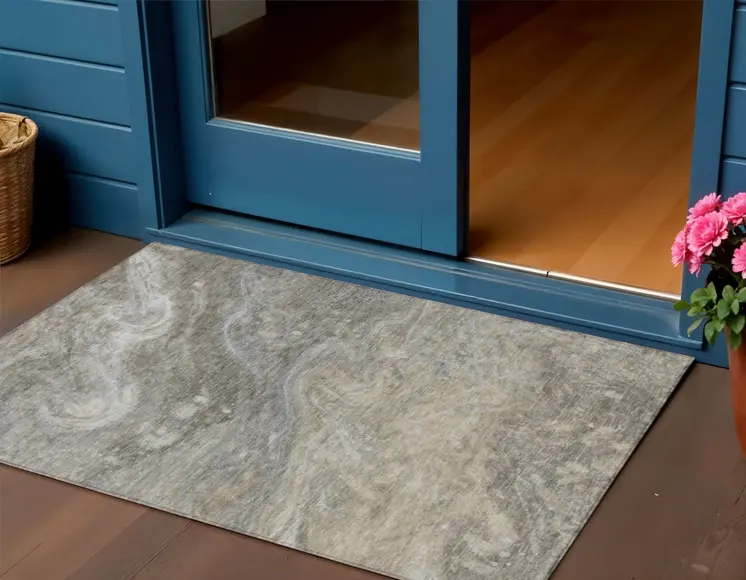 3' X 5' Taupe Beige And Ivory Abstract Washable Indoor Outdoor Area Rug
